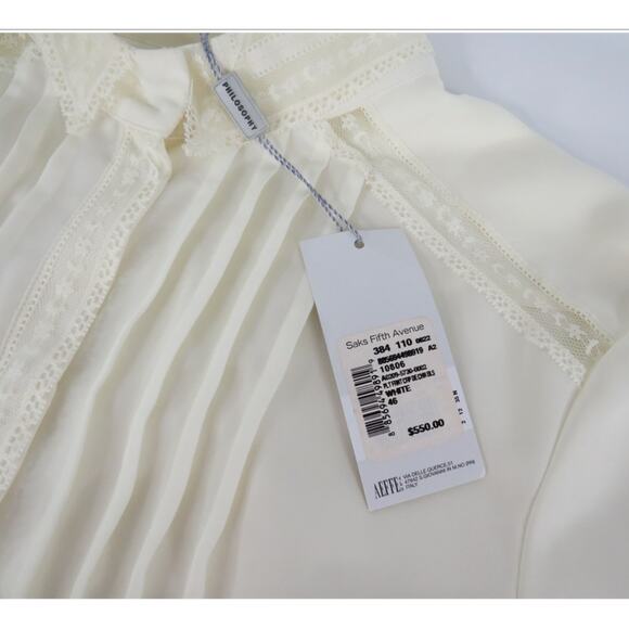 Women’s 10 Philosophy di Alberta Ferretti Ivory Pintuck Silk Blouse NWT - Picture 4 of 8
